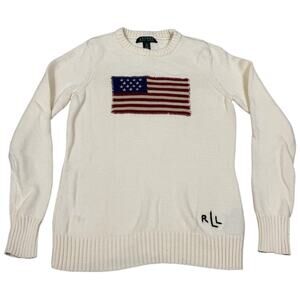 Lauren Ralph Lauren Womens Size XS Cream American Flag Pullover Sweater *Flaw